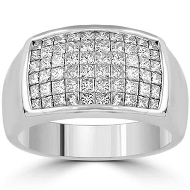 14K White Solid Gold Mens Diamond Princess Cut Ring 2.50 Ctw